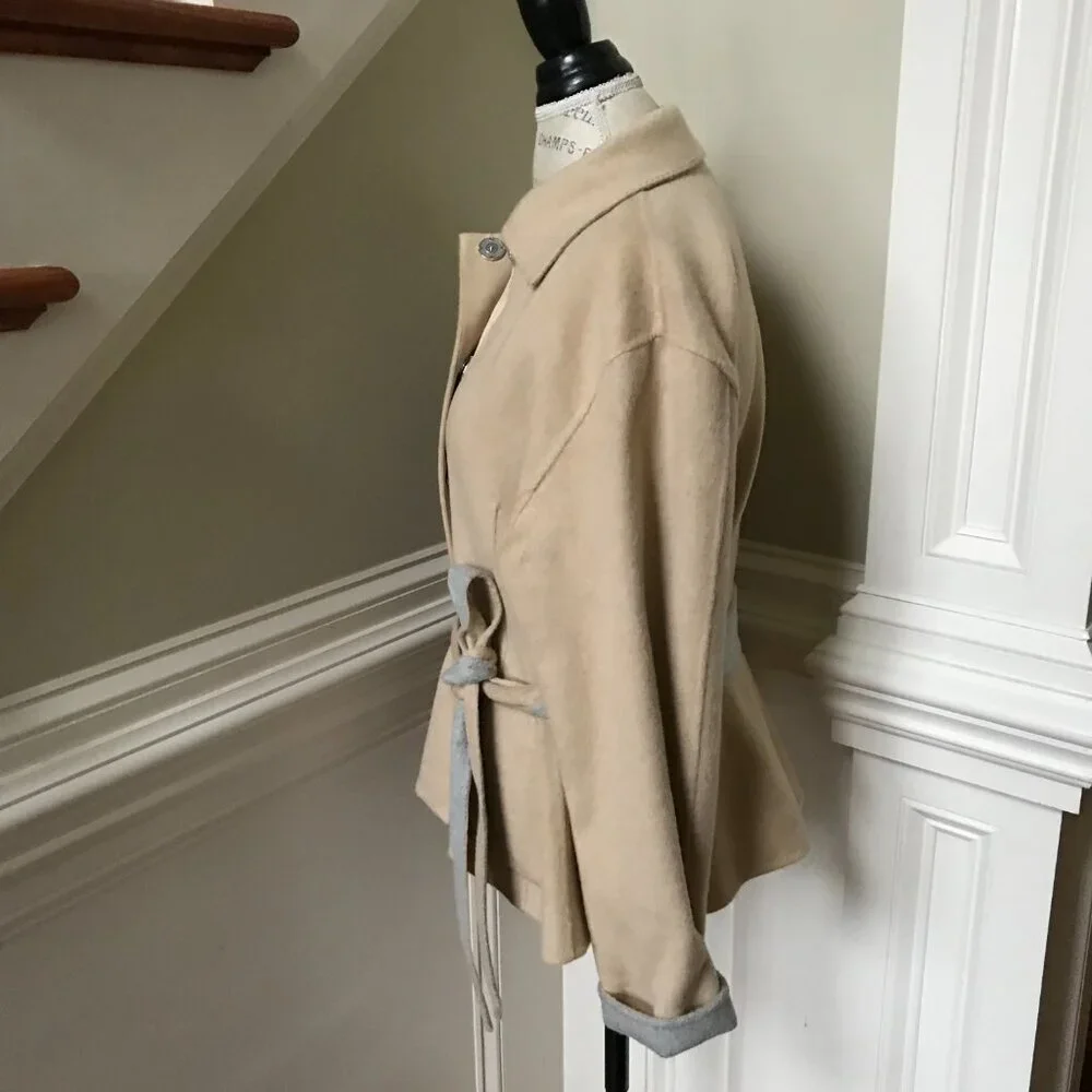 Lafayette 148 Wool Cashmere Reversible Jacket Womens Large Gray Tan Belted Coat